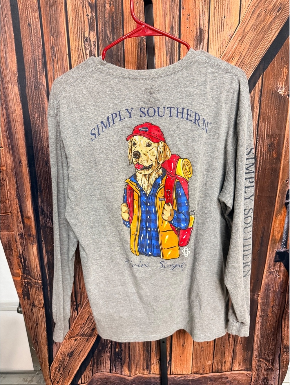 Simply Southern Grey Long Sleeve Shirt with Dog Graphic